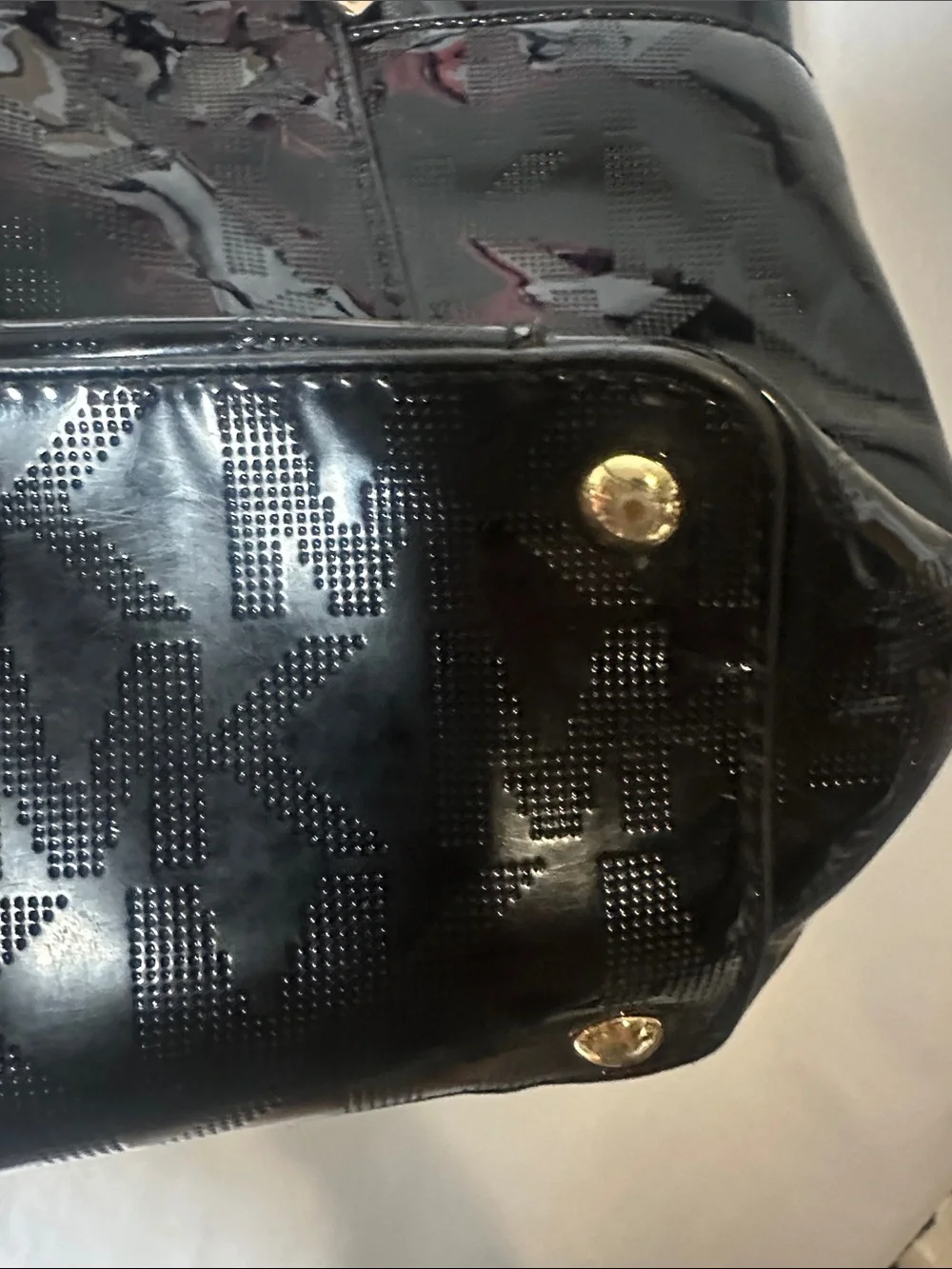 Michael Kors Black Patent Logo Tote with Beige Handles